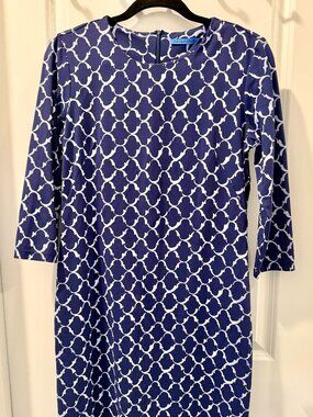 💙 J.McLaughlin Blue Geometric Print Sheath Dress Size M